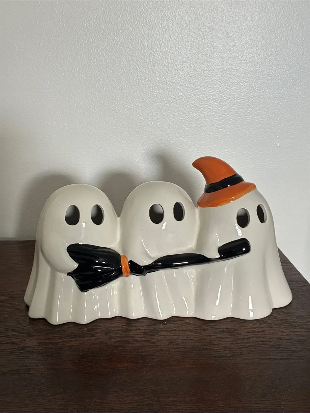 NWT- Ceramic LED LIGHT UP Ghost Trio Halloween Decoration